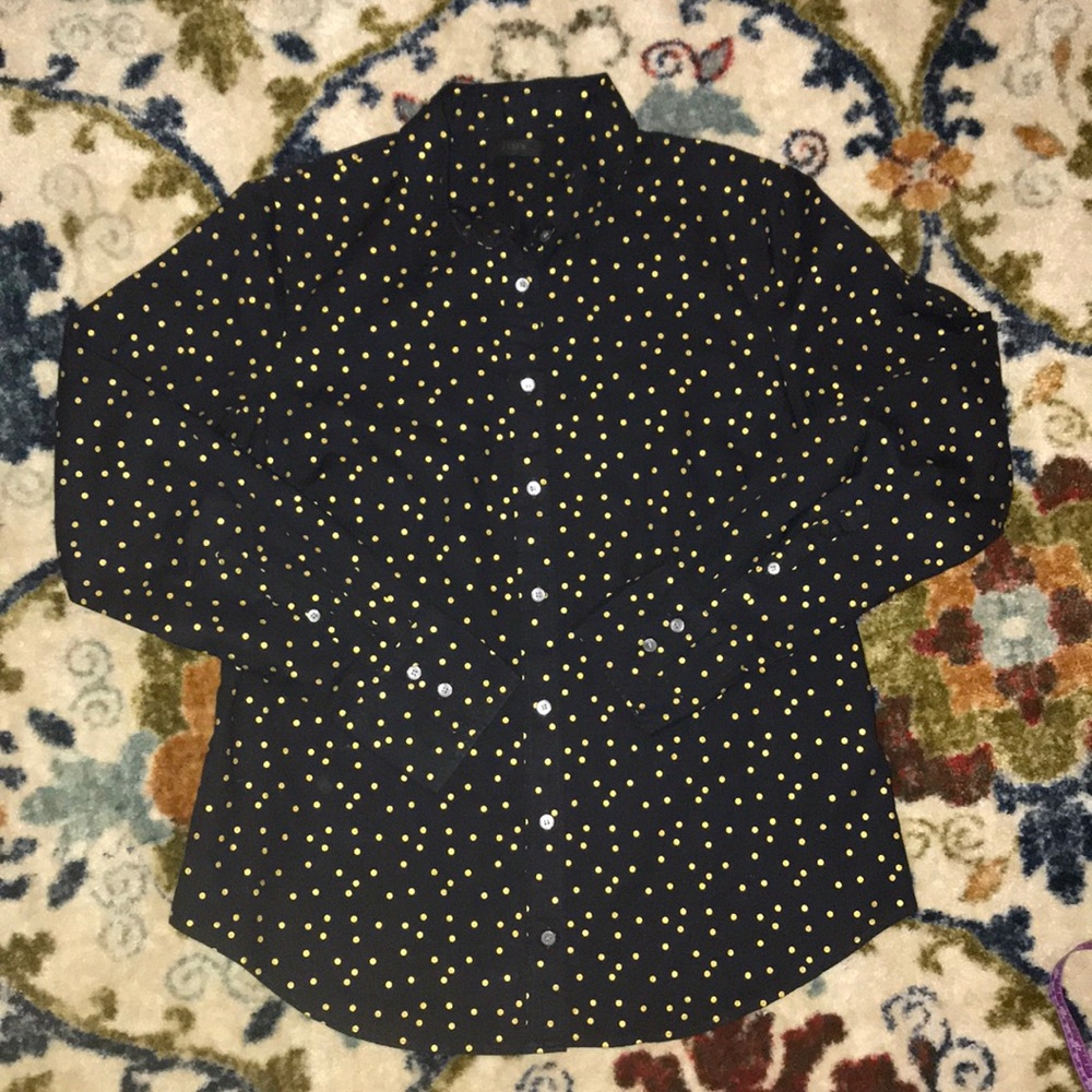 J. Crew Black gold polka dot button down